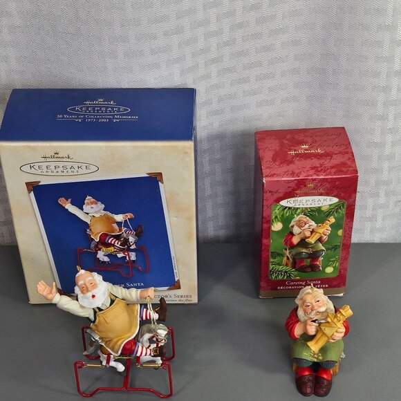 Vintage Hallmark Keepsake Ornament Pack of 2 Toymaker Santa Carving Santa New Wi - Picture 2 of 6